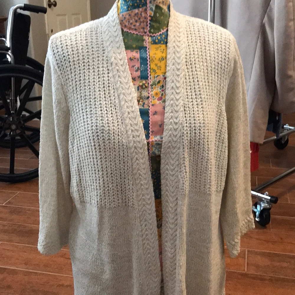 Chico’s Shimmery oatmeal 3/4 sleeve sweater - Picture 2 of 6